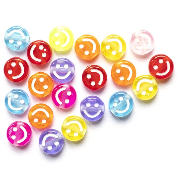 20 perles en plastique rondes symbole sourire -multicolore - 10 mm