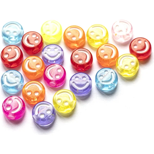 20 perles en plastique rondes symbole sourire -multicolore - 10 mm