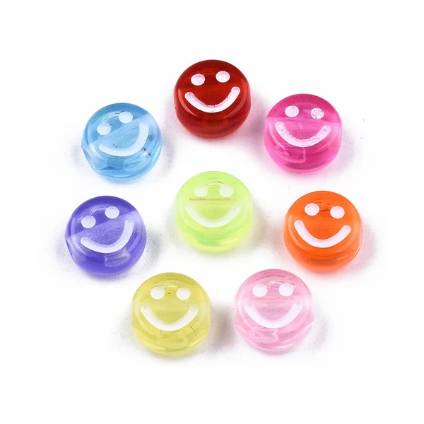 20 perles en plastique rondes symbole sourire -multicolore - 10 mm