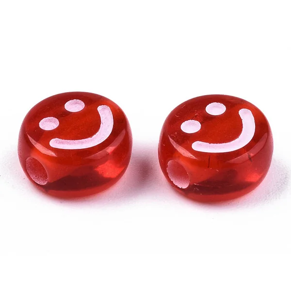 20 perles en plastique rondes symbole sourire -multicolore - 10 mm