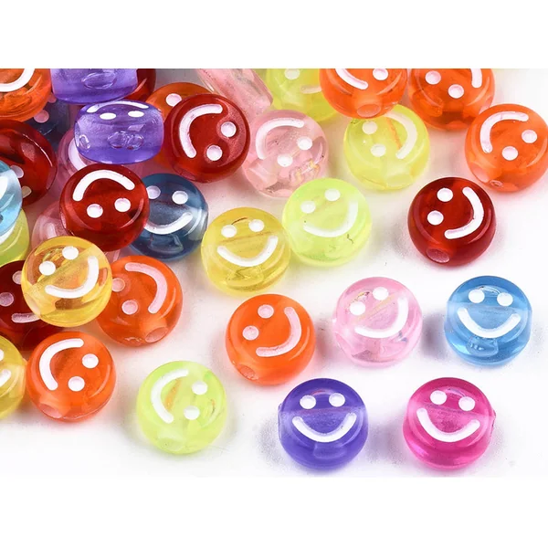 20 perles en plastique rondes symbole sourire -multicolore - 10 mm