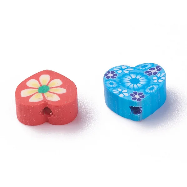 20 perles en pâte polymère - cœurs effet millefiori - multicolore