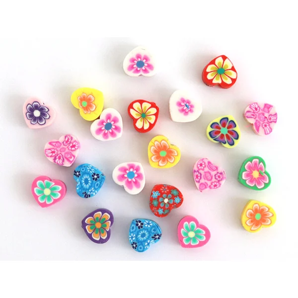 20 perles en pâte polymère - cœurs effet millefiori - multicolore