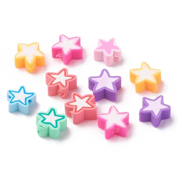 20 perles en pâte polymère - étoiles - multicolore