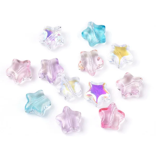 20 perles en verre - étoile couleur variées - 8 mm