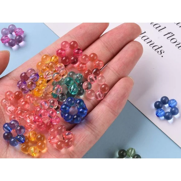 20 perles fleurs boules transparentes - Multicolore