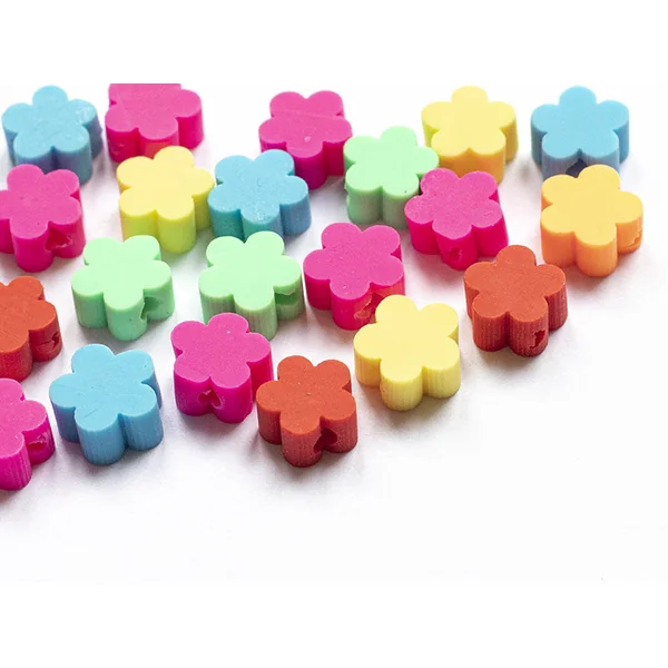 20 perles fleurs en pâte polymère - multicolore - 9 mm