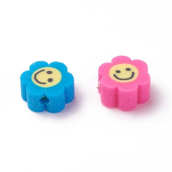 20 perles fleurs en pâte polymère - paquerette souriante - multicolore