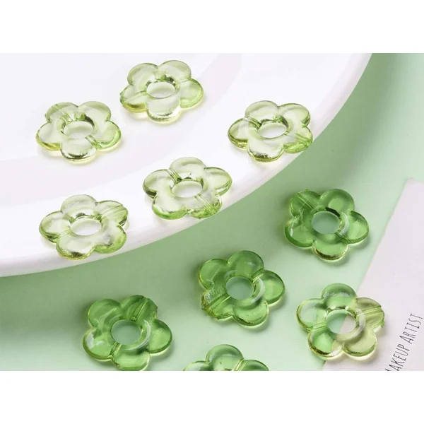 20 perles fleurs transparentes - Vert