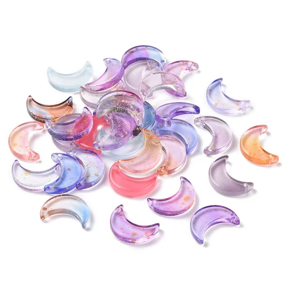 20 perles lunes en verre - Couleurs variées - 16 x 11 mm