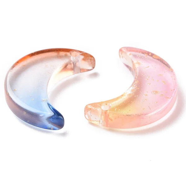 20 perles lunes en verre - Couleurs variées - 16 x 11 mm