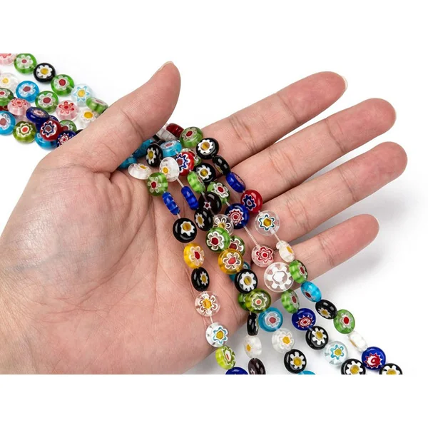 20 perles millefiori en verre - rond plat - 10x4 mm