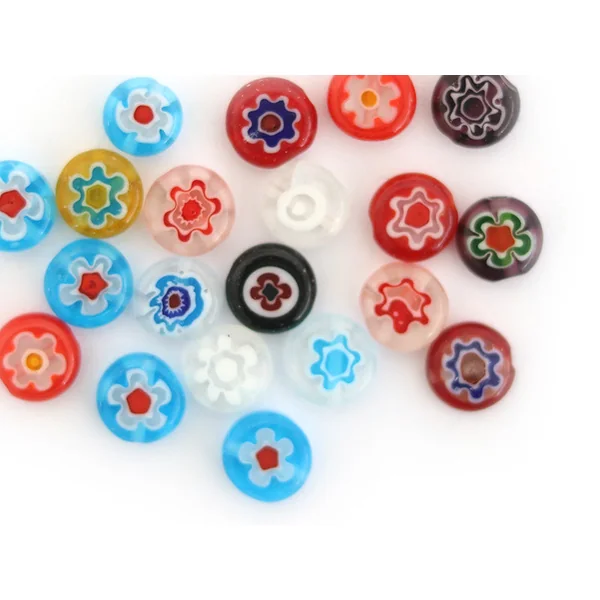 20 perles millefiori en verre - rond plat - 8x3 mm