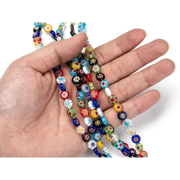 20 perles millefiori en verre - rond plat - 8x3 mm