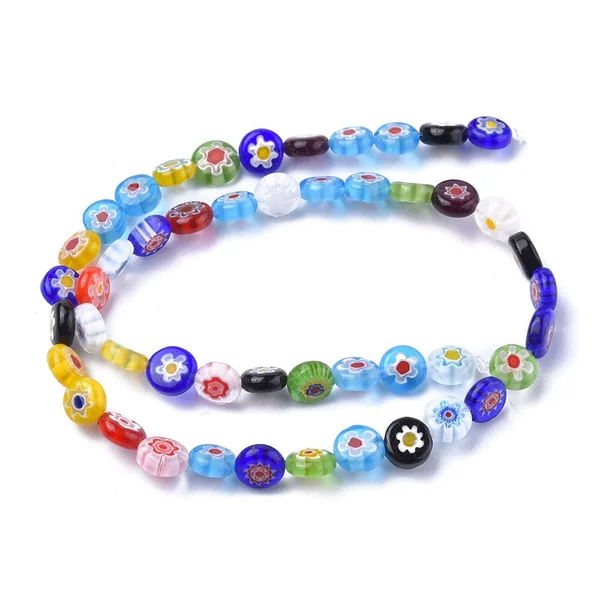 20 perles millefiori en verre - rond plat - 8x3 mm