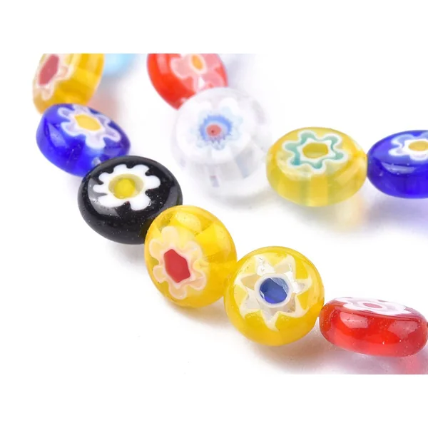 20 perles millefiori en verre - rond plat - 8x3 mm