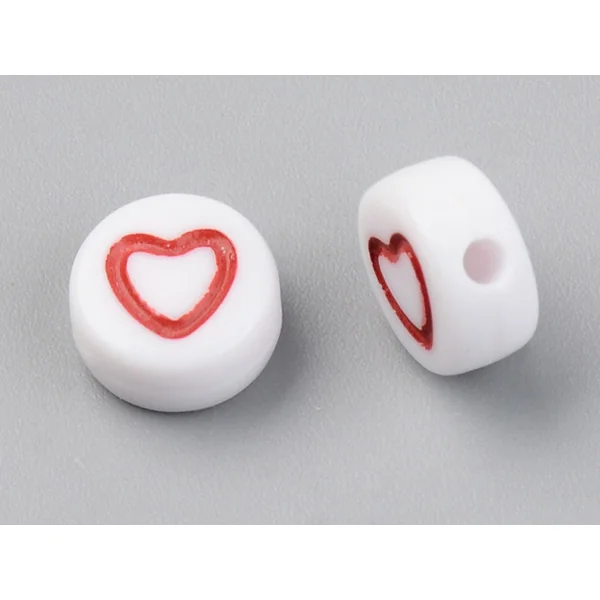 20 perles rondes en plastique - coeur - multicolore