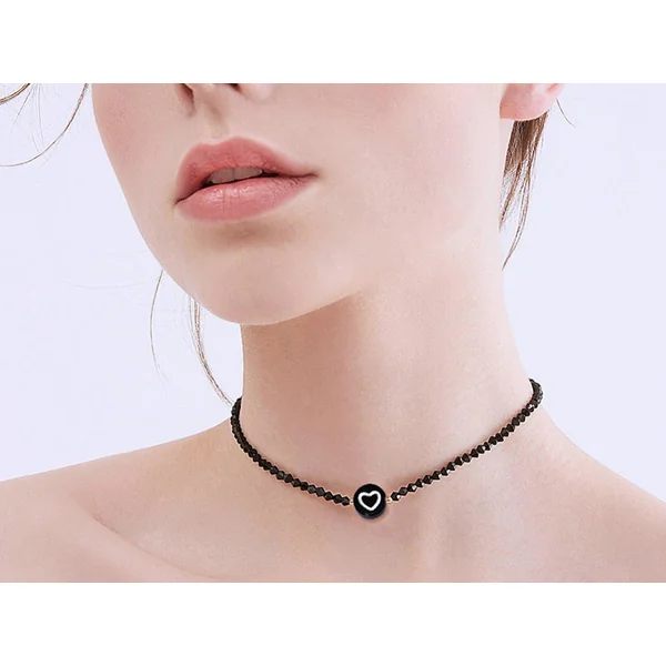 20 perles rondes en plastique - cœurs - noir et blanc