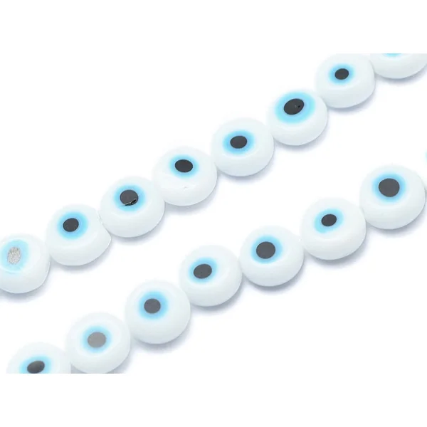 20 perles rondes en verre - œil porte bonheur - blanc - 8 mm