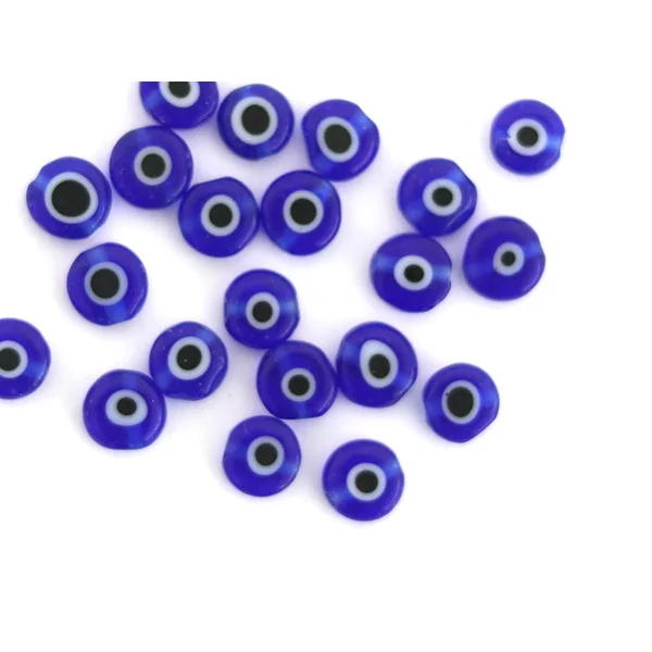 20 perles rondes en verre - œil porte bonheur - bleu roi - 6 mm