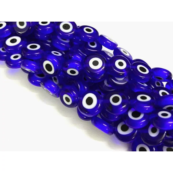 20 perles rondes en verre - œil porte bonheur - bleu roi - 6 mm