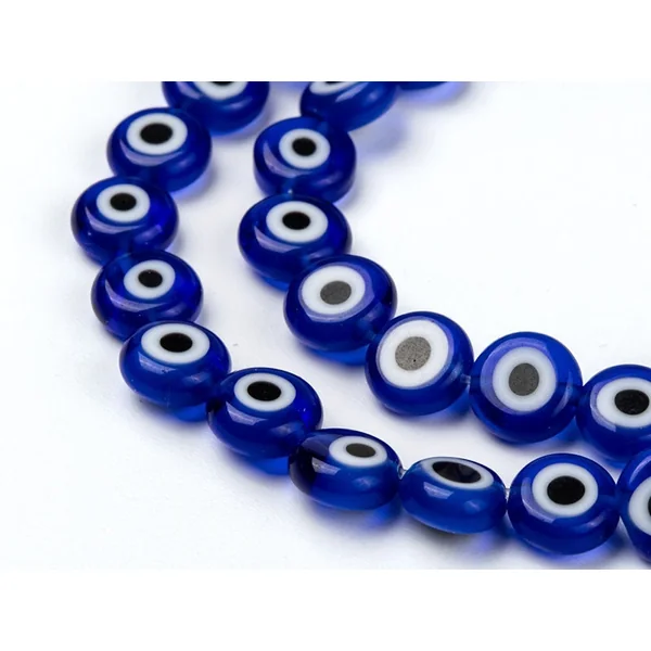 20 perles rondes en verre - œil porte bonheur - bleu roi - 8 mm