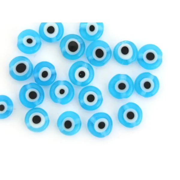 20 perles rondes en verre - œil porte bonheur - bleu turquoise - 6 mm