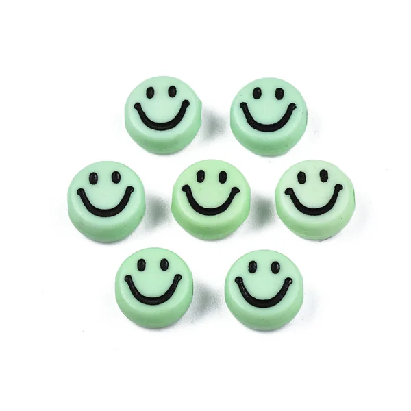 20 perles smiley en acrylique opaque - Vert