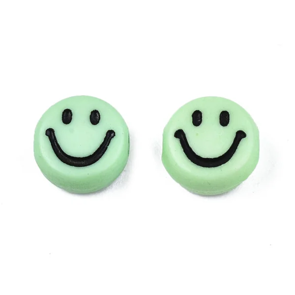 20 perles smiley en acrylique opaque - Vert