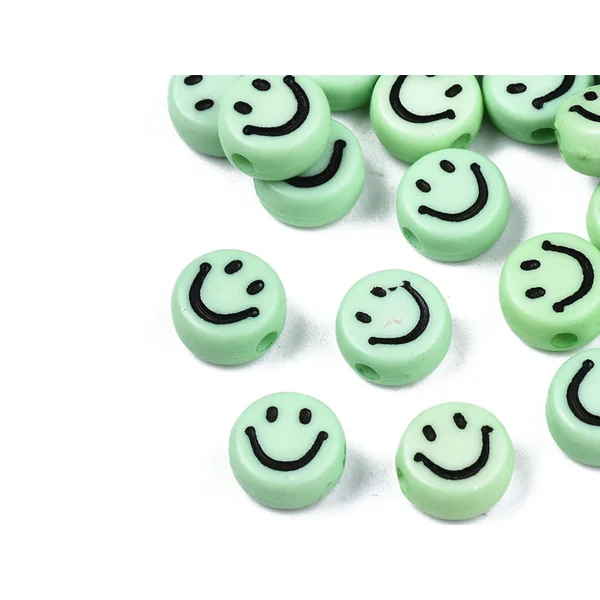 20 perles smiley en acrylique opaque - Vert