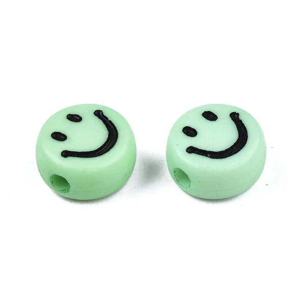 20 perles smiley en acrylique opaque - Vert