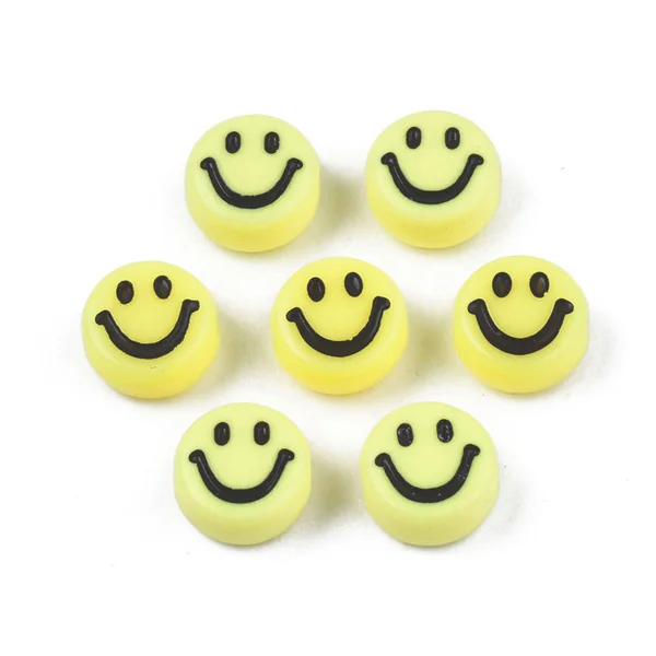 20 perles sourire en acrylique opaque - Jaune