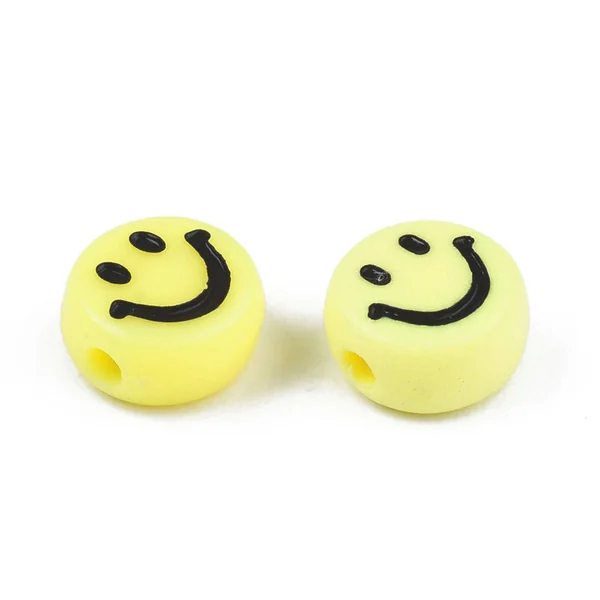 20 perles sourire en acrylique opaque - Jaune