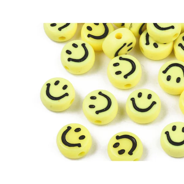 20 perles sourire en acrylique opaque - Jaune
