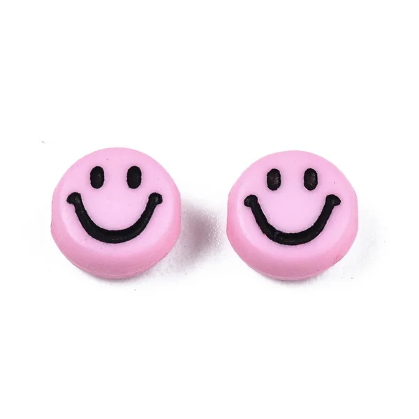 20 perles sourire en acrylique opaque - Rose