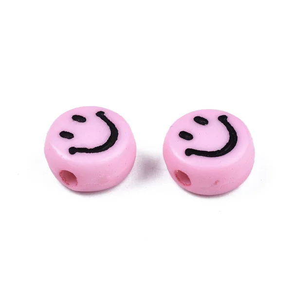 20 perles sourire en acrylique opaque - Rose
