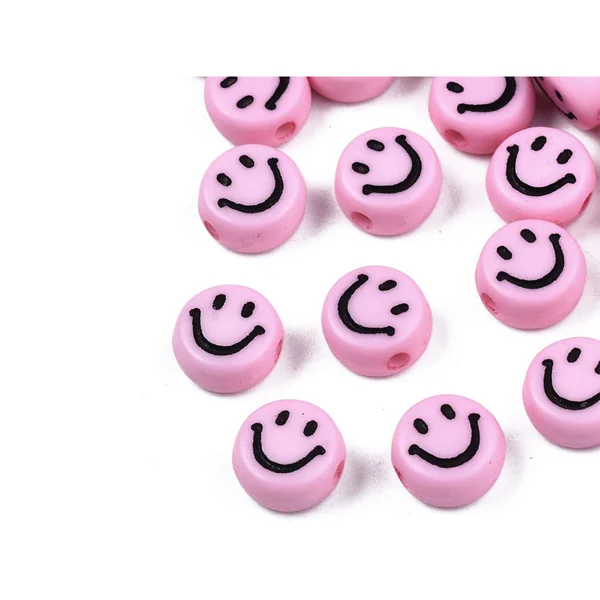 20 perles sourire en acrylique opaque - Rose
