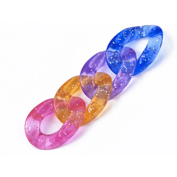 50 grands maillons en plastique 30 x 21 mm - à connecter pour création de chaîne - multicolore pailleté