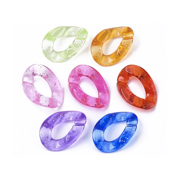 50 grands maillons en plastique 30 x 21 mm - à connecter pour création de chaîne - multicolore pailleté