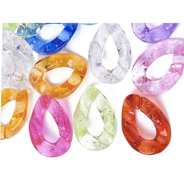 50 grands maillons en plastique 30 x 21 mm - à connecter pour création de chaîne - multicolore pailleté