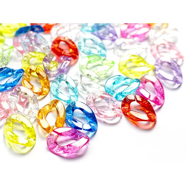 50 grands maillons en plastique 30 x 21 mm - à connecter pour création de chaîne - multicolore pailleté