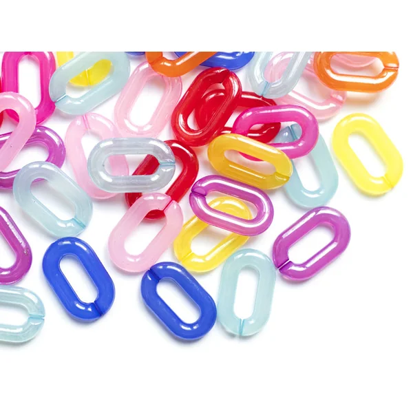 50 grands maillons en plastique 31 x 19 mm - à connecter pour création de chaîne - mix multicolore transclucide