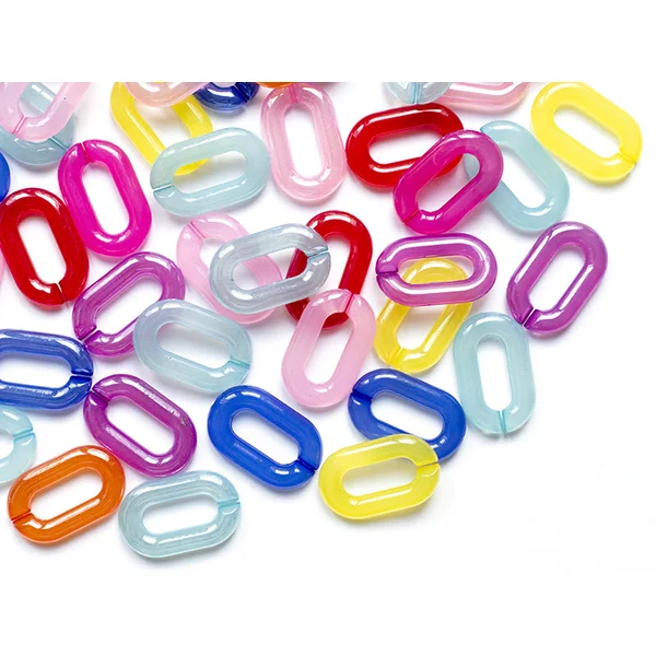 50 grands maillons en plastique 31 x 19 mm - à connecter pour création de chaîne - mix multicolore transclucide