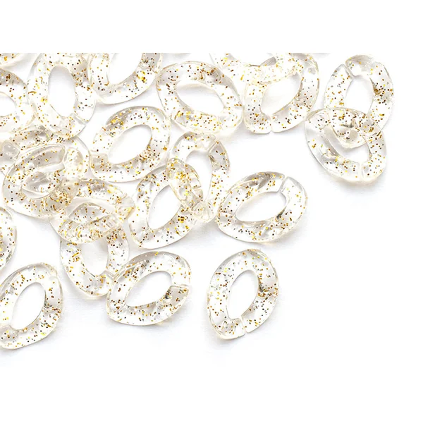 50 maillons en plastique 23 x 16 mm - à connecter pour création de chaîne - transparent à paillettes