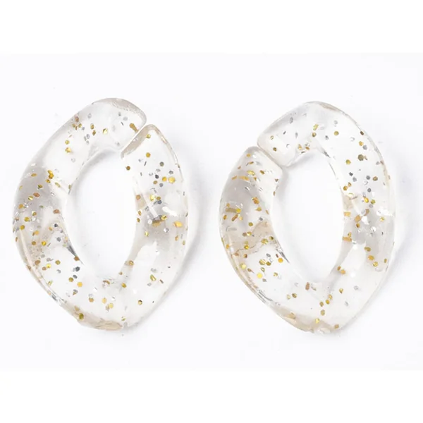 50 maillons en plastique 23 x 16 mm - à connecter pour création de chaîne - transparent à paillettes