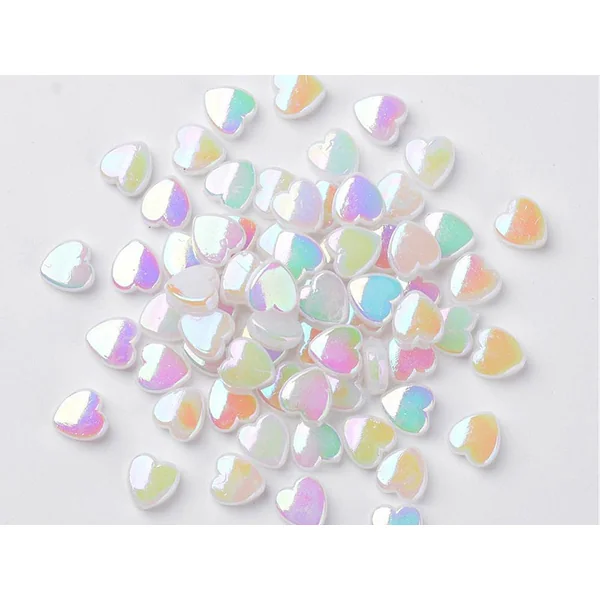 50 perles en plastique - cœurs nacrés - 8 mm