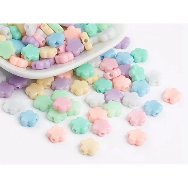 50 perles en plastique - Fleurs simples - couleurs pastel - 9 mm