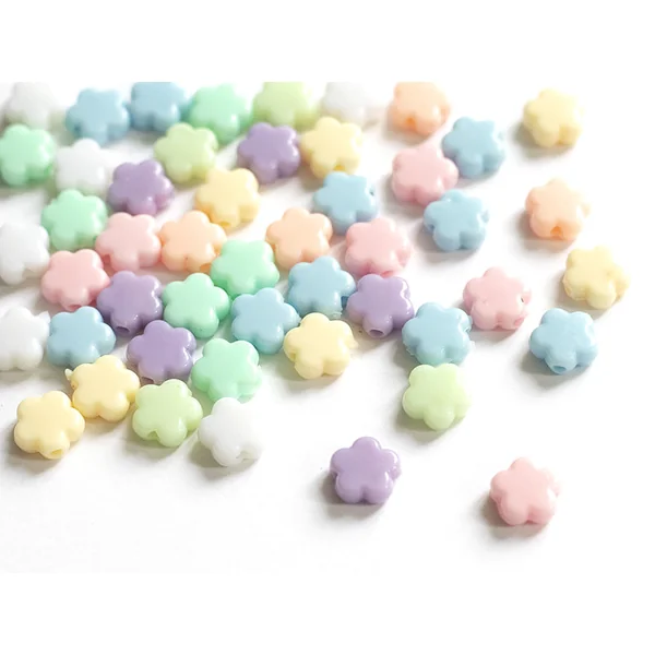 50 perles en plastique - Fleurs simples - couleurs pastel - 9 mm
