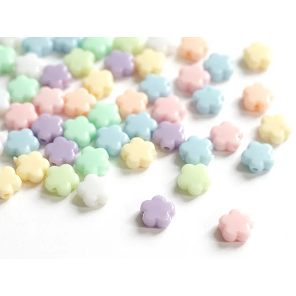 50 perles en plastique - Fleurs simples - couleurs pastel - 9 mm