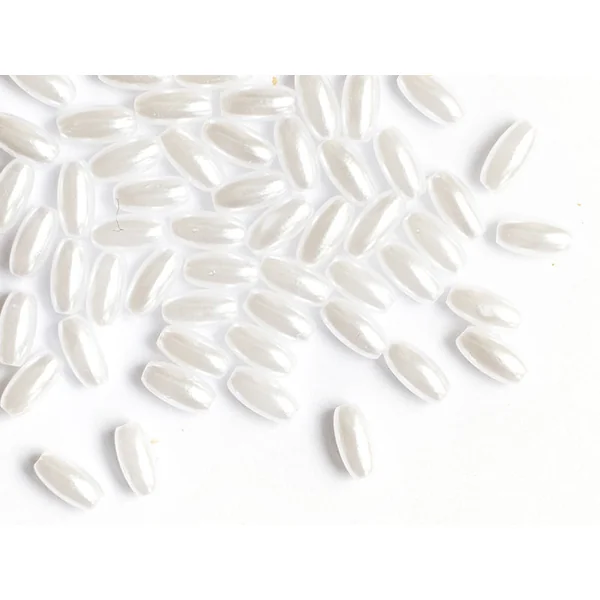 50 perles en plastique - forme riz - imitation perle de culture - 8x4 mm